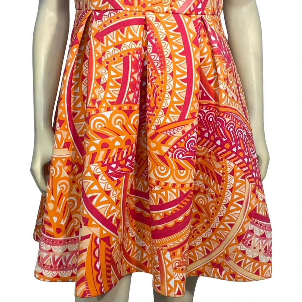 Sandra Darren Sz 8 Fit & Flare Dress Orange & Pink Paisley Scuba Knit Dopamine - Picture 7 of 11